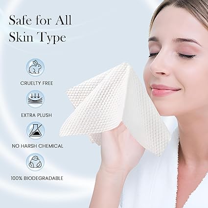 DEVOGUE® Disposable Face Towels – 50 Count, XL (10" x 12") – 100% Viscose Fiber – Ultra-Soft, Gentle on Sensitive Skin – Makeup Remover & Facial Cleansing Wipes