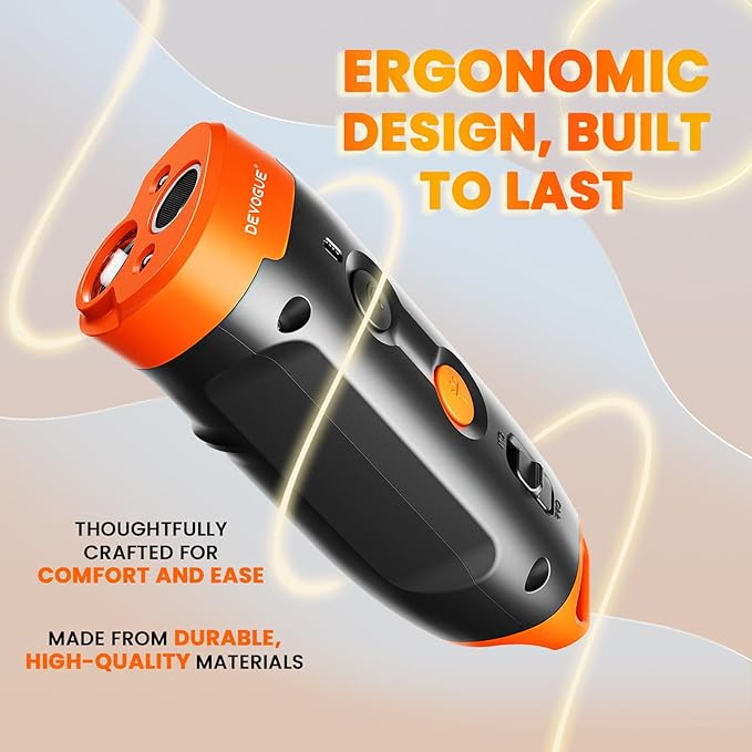 DEVOGUE® Dog Bark Deterrent Devices – Rechargeable Anti Barking Device for Dogs – 10 to 12 Meter Long Range Ultrasonic Dog Bark Deterrent - Correct Your Dog's Bad Behavior Instantly with A Button