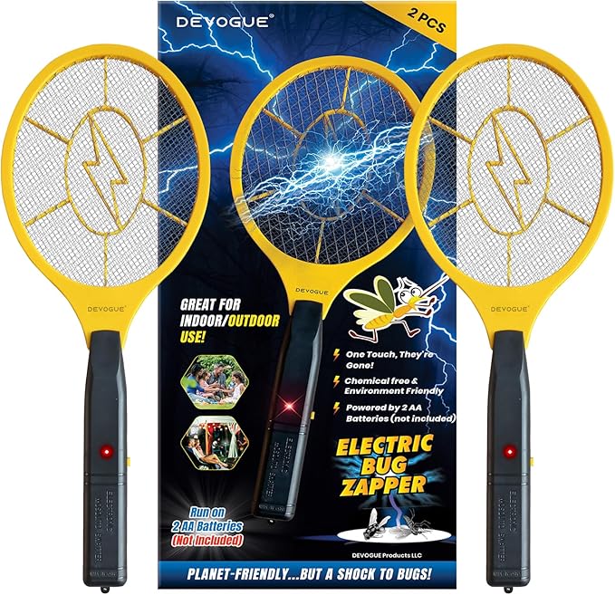 DEVOGUE® Pack of 2 Electric Fly Swatter Bug Zapper Battery Operated Flies Killer Indoor & Outdoor Pest Control Mosquito Zapper and Insect Catcher Racket (Packing May Vary)